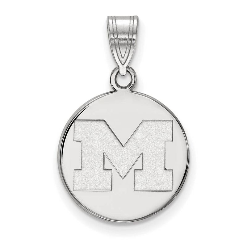 10k White Gold U. Of Michigan Medium Initial M Disc Pendant